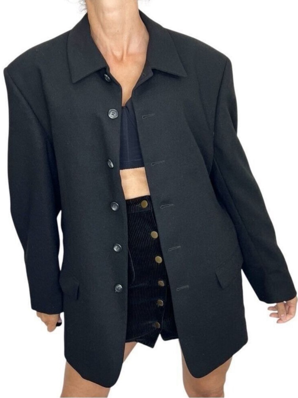 Vintage 90s Denomme Vincent Canadian designer pure wool black blazer jacket 38